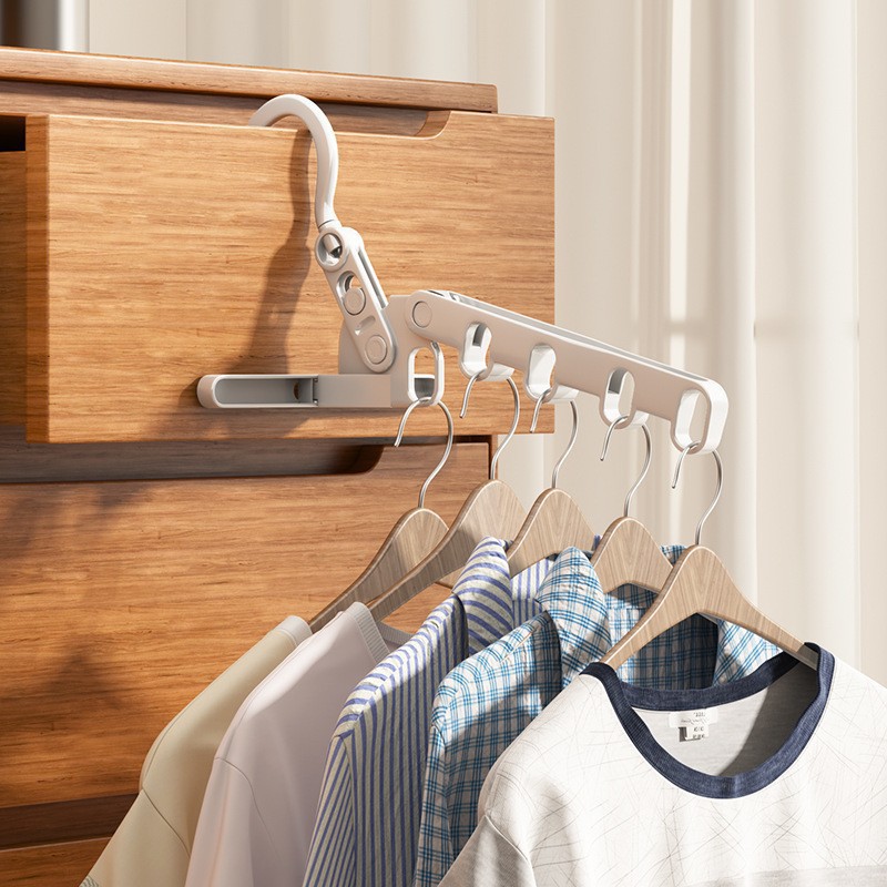 旅行用5穴折りたたみ衣類ハンガー、ポータブル寮衣類吊り下げ、ホテル出張、屋内衣類乾燥フックアーティファクト