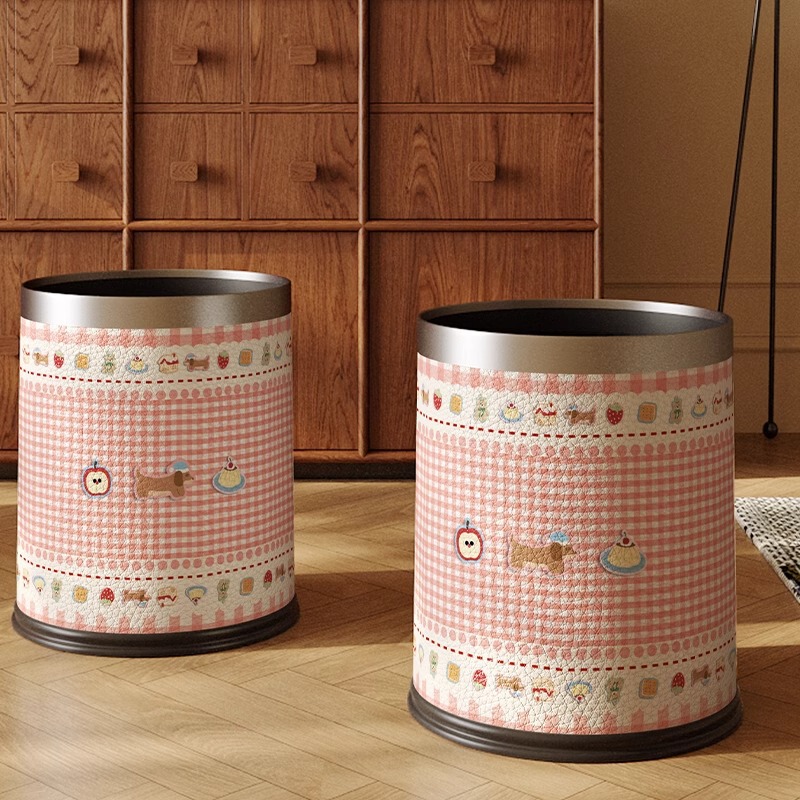 Living Room Trash Can for Home Use, High-Value Cartoon Dopamine Design, Large Capacity Wastebasket for Bedroom and Kitchen, Office Sanitary Bin