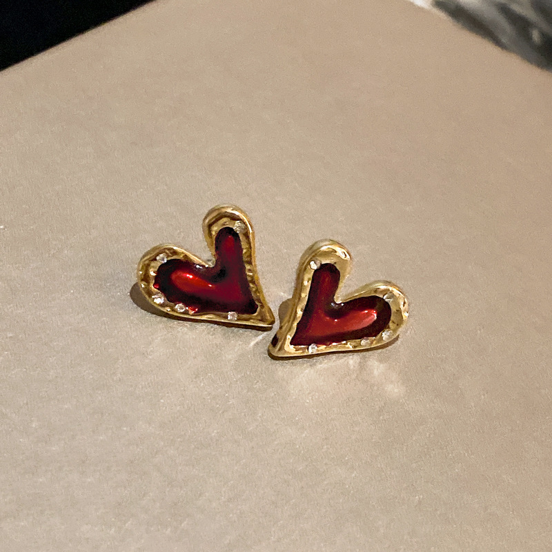 1 Pair Elegant Lady Simple Style Geometric Heart Shape Plating Inlay Alloy Zircon Ear Studs display picture 2