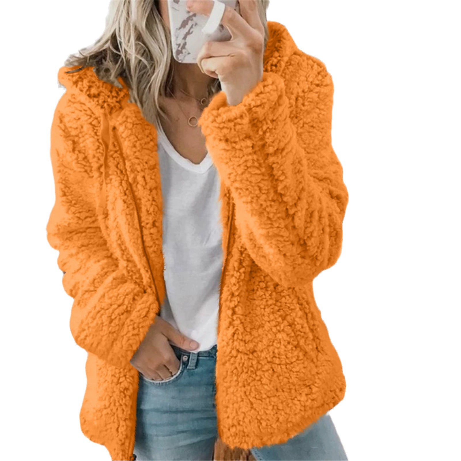 Woolen velvet demi-season jacket with hood, 2023, Amazon, European style, (Cross-border trading), city style