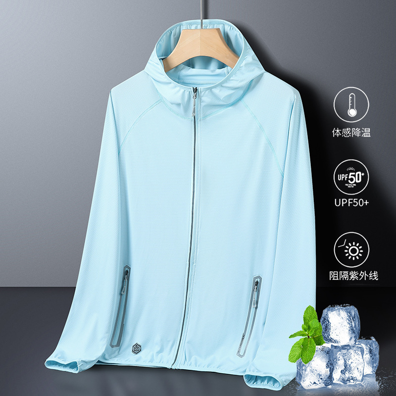 Ropa de protección solar pareja primavera y verano delgada permeable anti-UV hielo hombre pesca ropa de protección solar abrigo ultra delgado