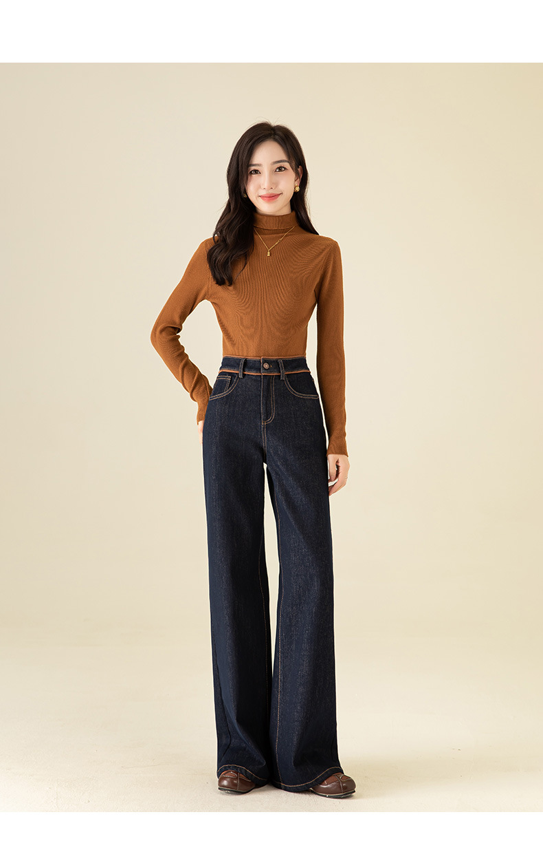 Quần jean ống loe nữ cạp cao lót lông ấm — Màu xanh denim chi tiết 21