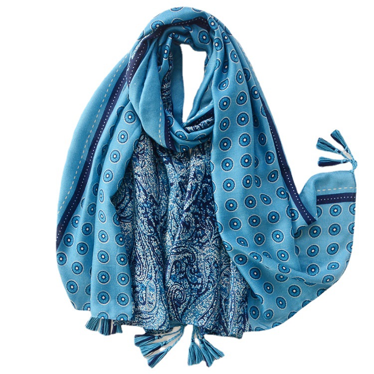 Estilo retro satén algodón anacardo color a juego algodón lino sensación bufanda larga borla moda Otoño e Invierno cálido chal decorativo para las mujeres