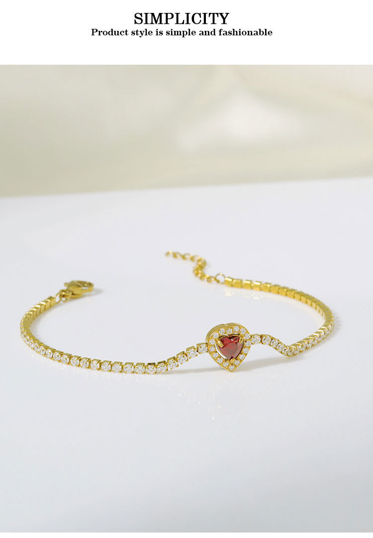 7g Weight Vacuum Plating Gold Plating Process Titanium Steel Pendant Material Zircon Inlay Material Bracelets Classification Titanium Steel Chain Material Simple Style Heart Shape Titanium Steel Zircon Bracelets In Bulk