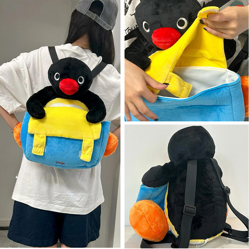 Pingu Penguin Backpack Cute Cartoon Plush Student Doll Backpack Ins Style Sweet