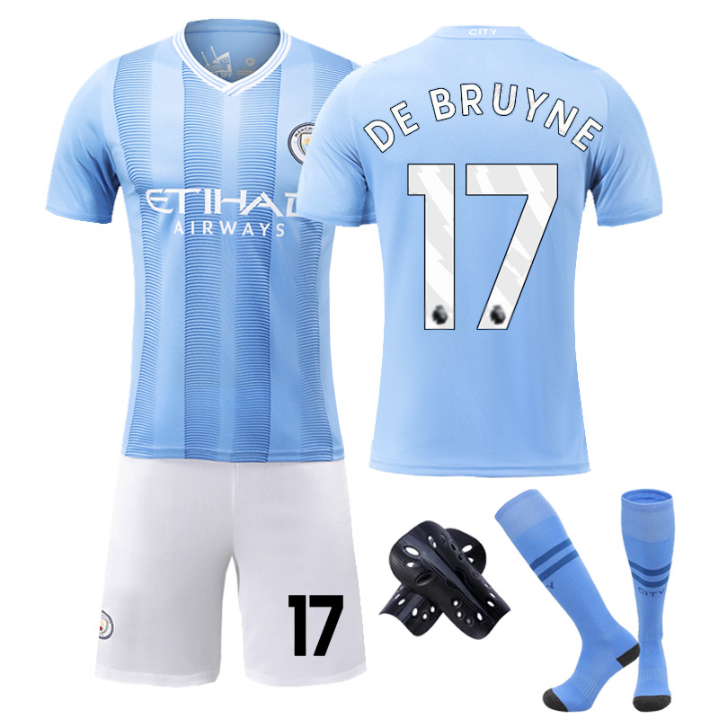 thumbnail image 1 of 2324 Manchester City versión correcta en casa No. 9 Haaland No. 17 De Bruyne ropa de fútbol traje para niños y adultos, 1 of 4