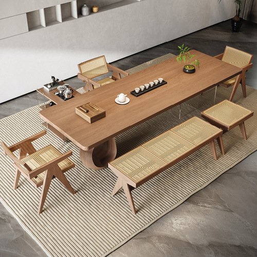 Minimalist solid wood original wood large panel tea table and chair set office home high-end original wood tea table 2024 new model