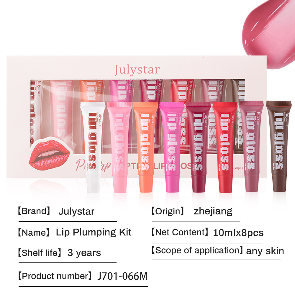 Julystar Fruit-Flavored Long-lasting Moisturizing Lip Gloss, Lustrous and Transparent 8-piece set, Lip Moisturizing Cream, Wholesale Lip makeup undefined