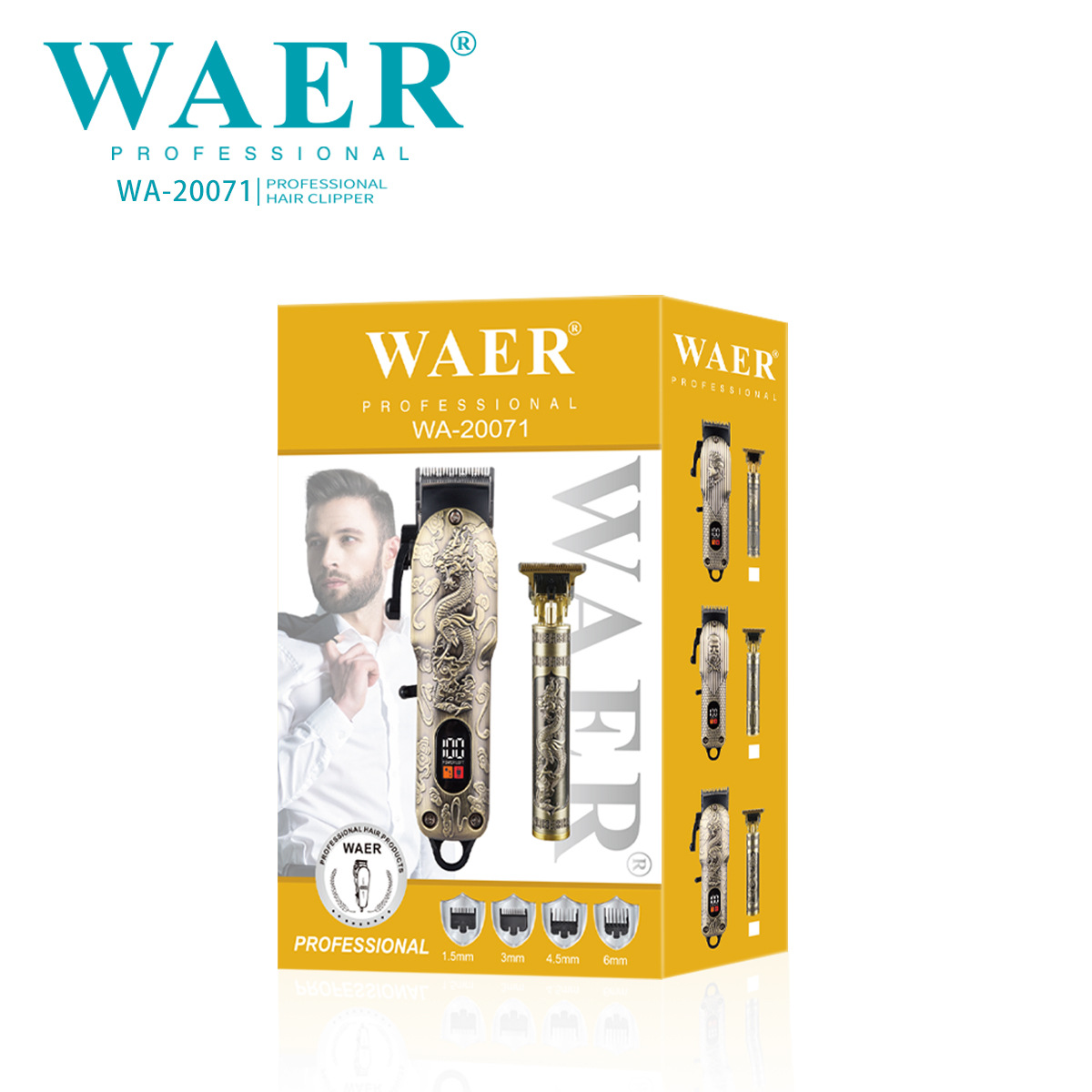 WAER transfronterizo pantalla digital profesional cortador de pelo eléctrico cabeza de afeitar artefacto de peluquería especial tijeras de empuje de carga USB