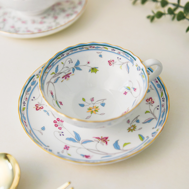 Flores lujosas románticas hueso de porcelana taza de café Jardín francés taza de té de la tarde taza de mesa de alto valor de oficina
