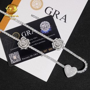 Europe and the United States ins new 3mm925 silver inlaid Moussan hip hop personality rose men's and women's tennis chain HipHop jewelry