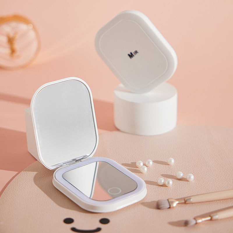 Cross-Border Portable Makeup Mirror with Adjustable Lighting, Foldable Travel Mirror for Student Dormitories, Beauty Mirror