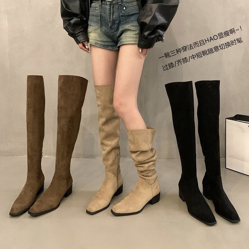 Thick-Heeled Western Cowboy Retro Over-The-Knee Boots Women's Shoes 2024 New Autumn and Winter Pile Boots Long Knight Boots Thick-Heeled Western Cowboy Retro Over-The-Knee Boots Women's Shoes 2024 New Autumn and Winter Pile Boots Long Knight Boots