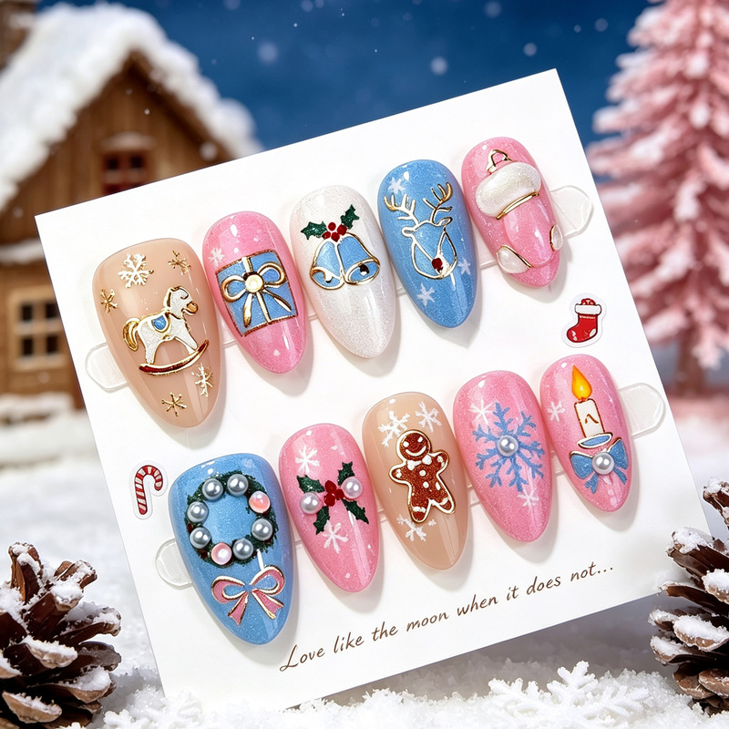New Christmas Bestseller Exquisite Pearl Bow Almond Press-On Nails High-Grade Gold Snowflake Nail Tips Wholesale New Christmas Bestseller Exquisite Pearl Bow Almond Press-On Nails High-Grade Gold Snowflake Nail Tips Wholesale