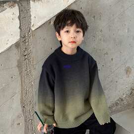！男童加厚绵羊绒渐变色毛衣儿童冬装宝宝圆领套头打底针织衫