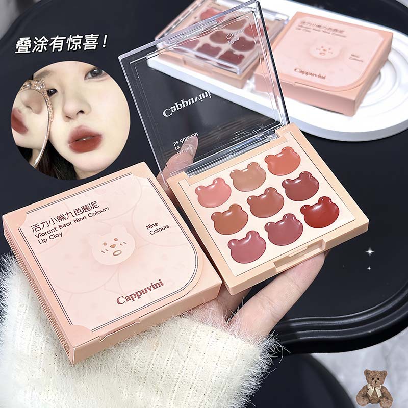Cappuvini vitalidad oso nueve colores polvo labial mate niebla superficie natural tierna maquillaje simple lápiz labial de mujer al por mayor