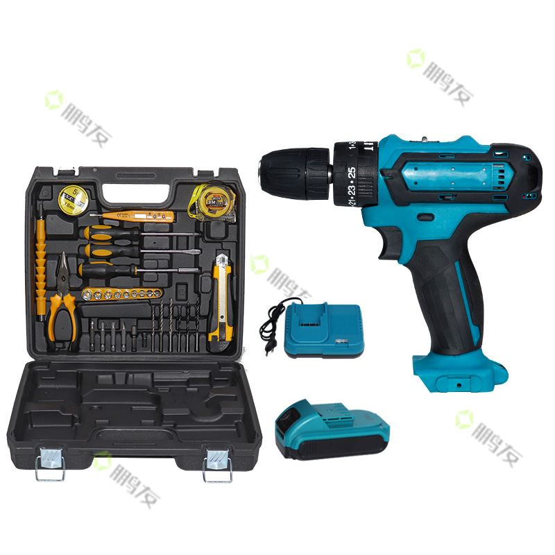 Taladro de mano de impacto eléctrico transfronterizo, destornillador, taladro de litio, taladro de carga de batería de litio de doble velocidad multifuncional