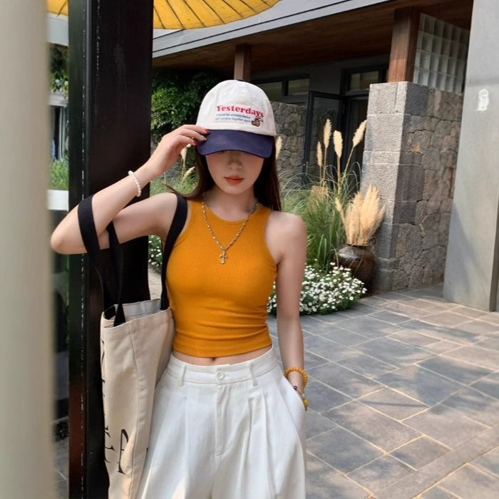 Trendy Slim-Fit Racerback Tank Top for Summer, Anti-Exposure Ribbed Cotton Wide Shoulder Strap Versatile Slimming Outerwear Camisole for Women