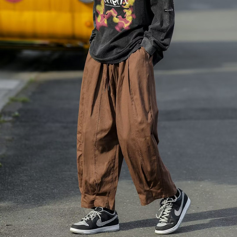 Curry Color Straight Tooling Casual Pants Men's Summer Japanese Style Retro Trendy Brand Casual Lantern Harem Pants Men's Pants