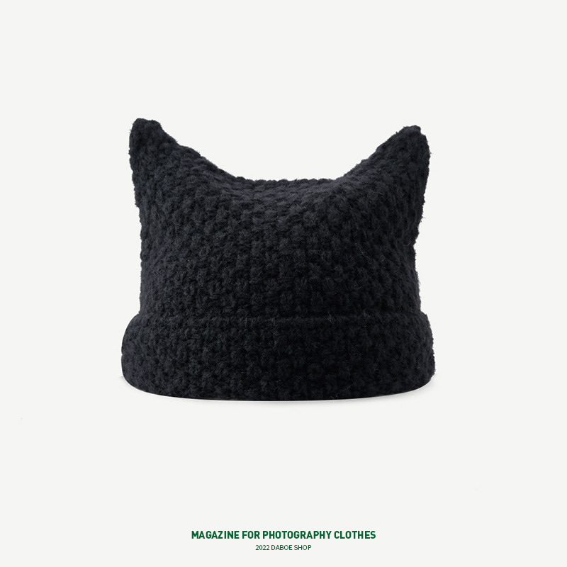 秋冬季新款可爱猫耳朵保暖毛线帽女韩版时尚网红套头帽条纹针织帽|undefined
