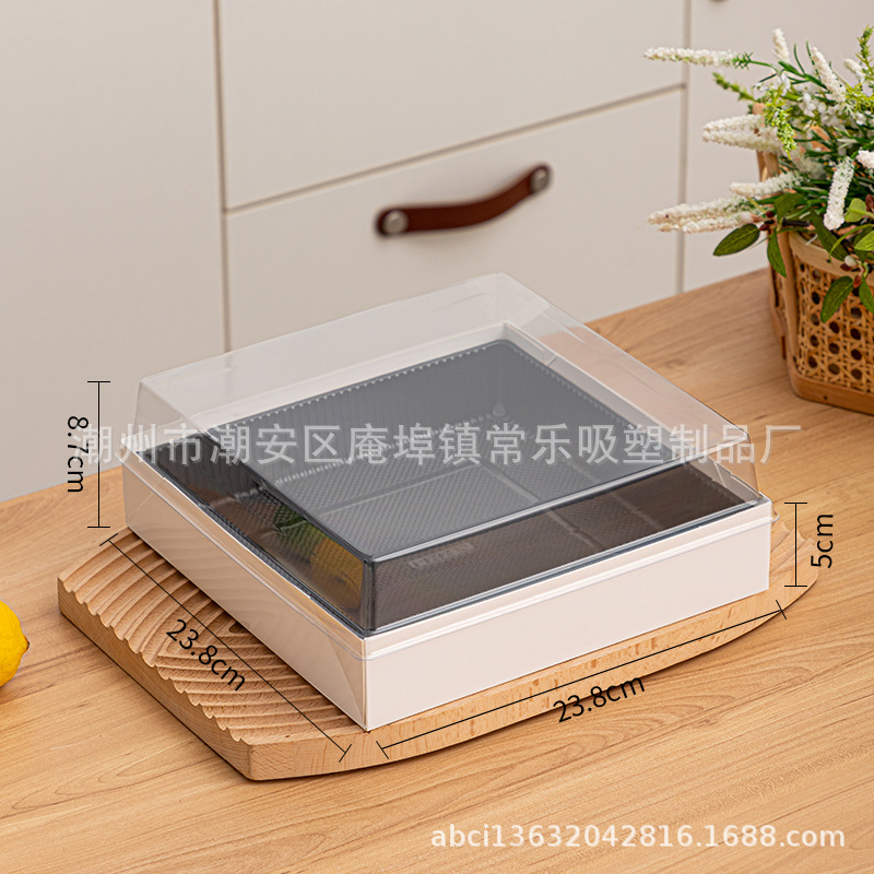 Caja de corte de fruta cuadrada sin plegables, tres cuadrados, cuatro cuadrados, nueve cuadrados de sushi salado, caja de embalaje de papel y plástico
