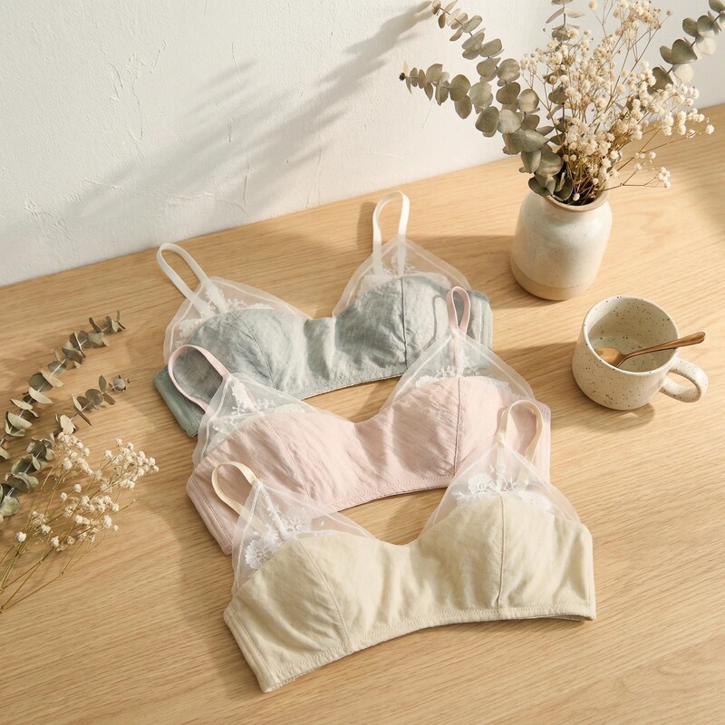 Jcsilk French Lace Embroidered Mulberry Silk Underwear, Lightweight and Breathable, Ultra-Thin Bra for Small Busts, No Underwire