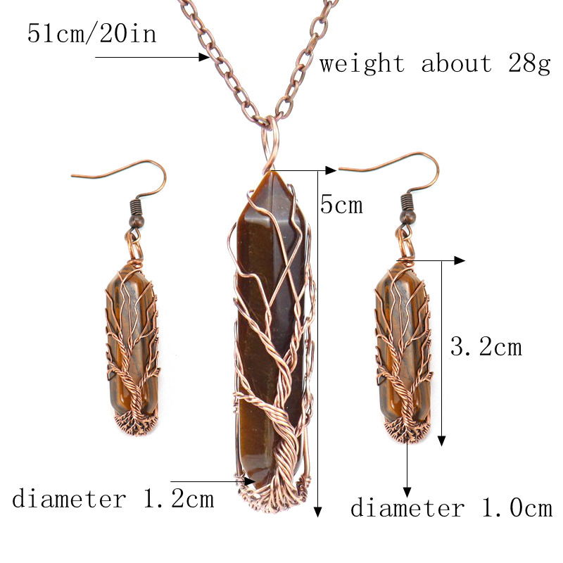 Ethnic Style Solid Color natural stone Copper Handmade Womenu0027S Earrings Necklace 1 Set