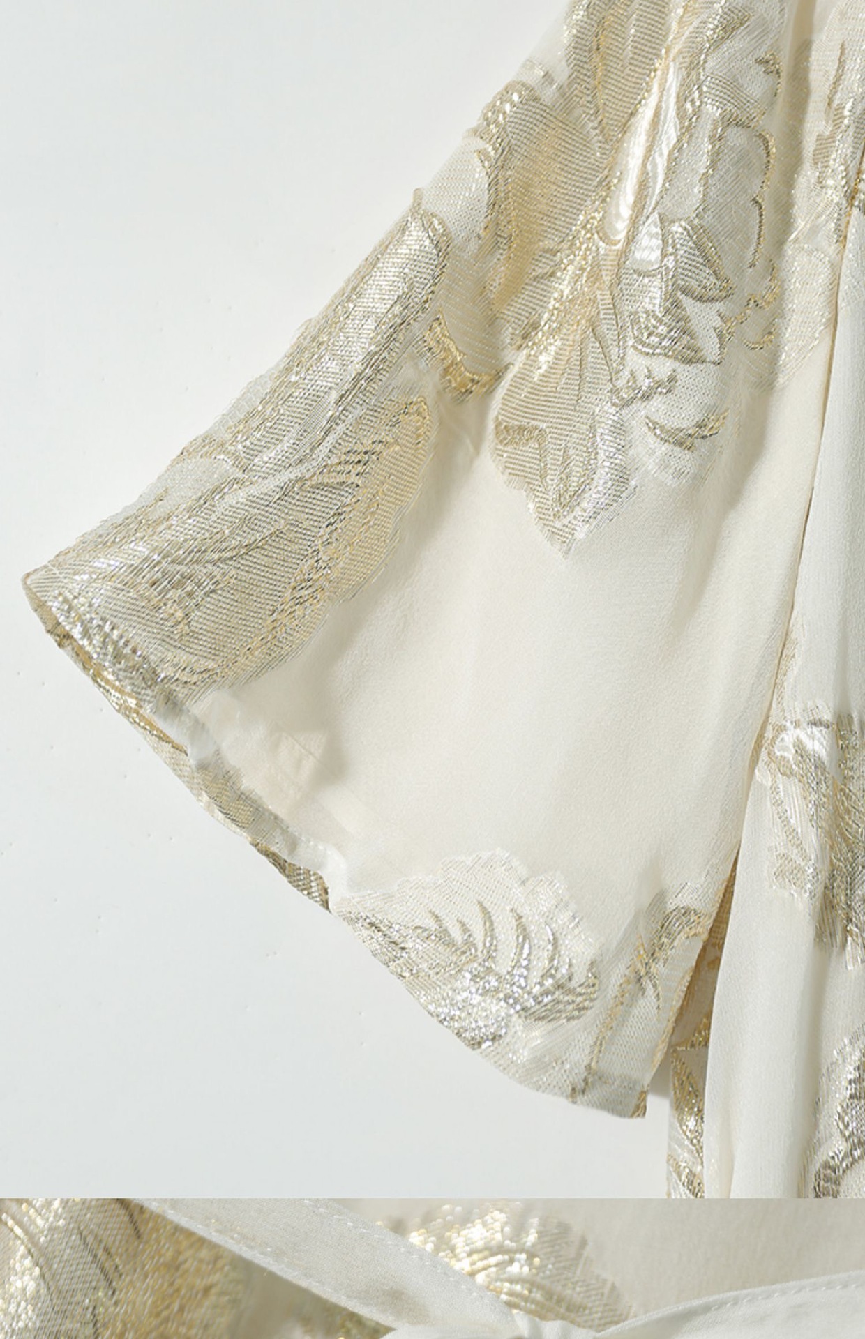Váy maxi nữ chất lụa tơ tằm jacquard dáng rộng thùng thình — màu trắng ngà chi tiết 3