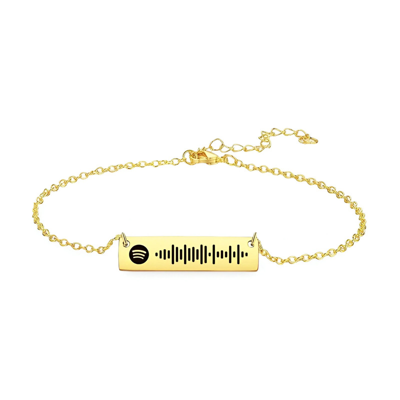 Stainless Steel Music Chain Bracelet with Spotify Code That Can Be Scanned, Couple's Bracelet with Music Wave Pattern