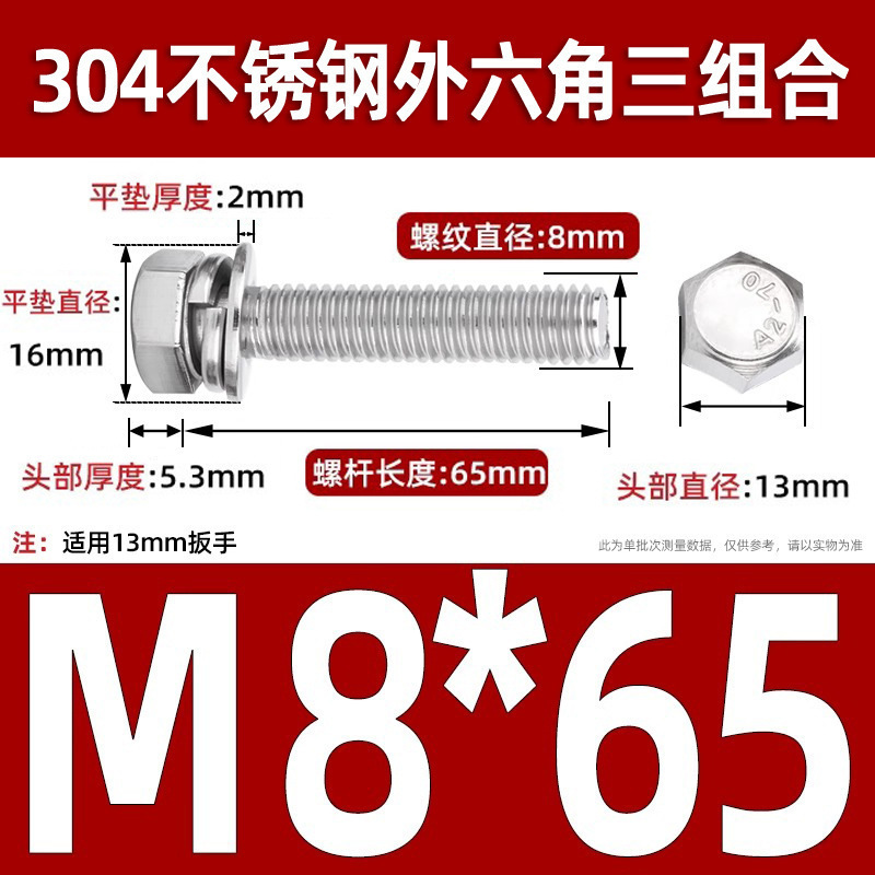 304ステンレス外六角三組み合わせねじgb9074.17切辺六角頭加平弾マットM3-M12|undefined