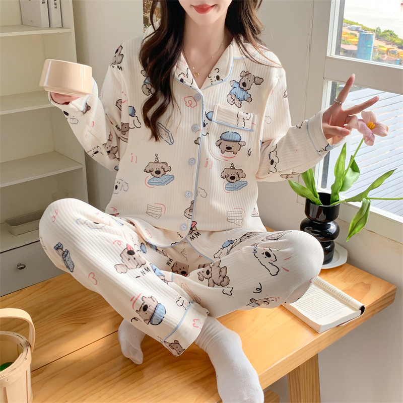 Pijama de otoño y invierno de manga larga cardigan intercalación de aire caliente algodón antes y después del embarazo ropa de lactancia para el hogar image 4