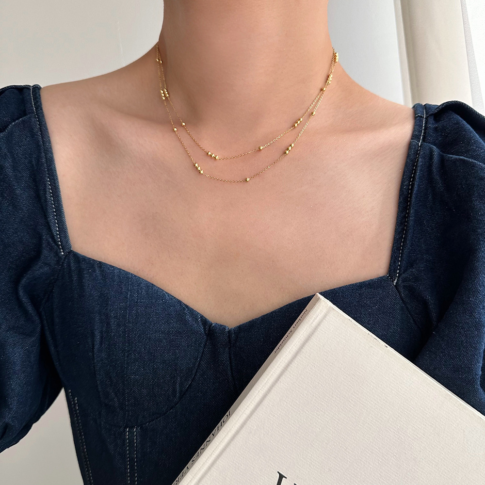 8g Weight Double Layer Necklaces, Necklace Classification Titanium Steel Chain Material cable chain Chain Type 1 Piece Quantity Holiday, Daily Occasion Titanium Steel Material Solid Color Pattern Women's Gender Plating Design Simple Style Style Titanium Steel Simple Style Plating Solid Color Double Layer Necklaces Necklace 9