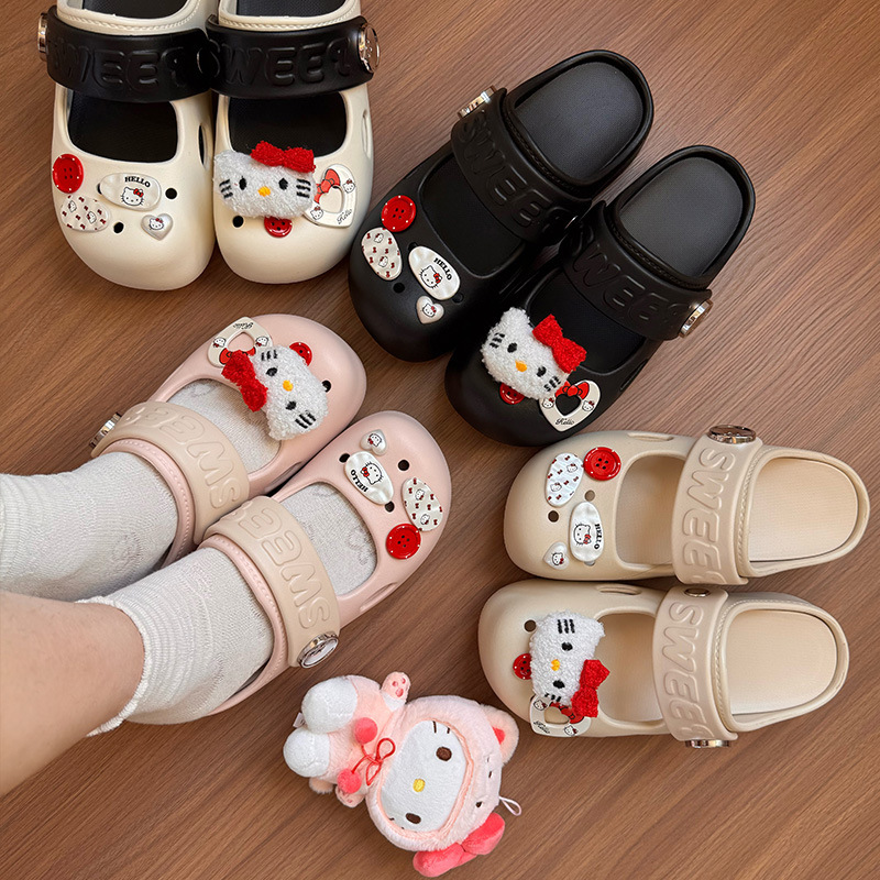 Super Cute Plush Cartoon Cat Clogs for Women, New Summer Style, Gentle and Versatile for Outdoor Wear, Slip-On Slippers for Home Use