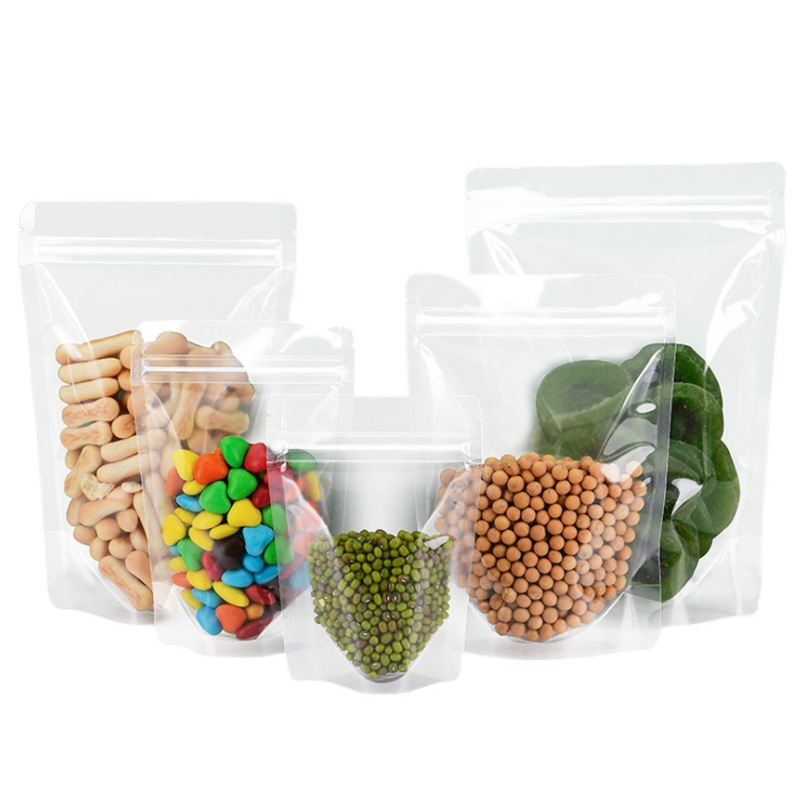 Transparent Self-Standing Self-Sealing Plastic Ziplock Bags for Nuts, Tea, Food Packaging, Wholesale Snacks