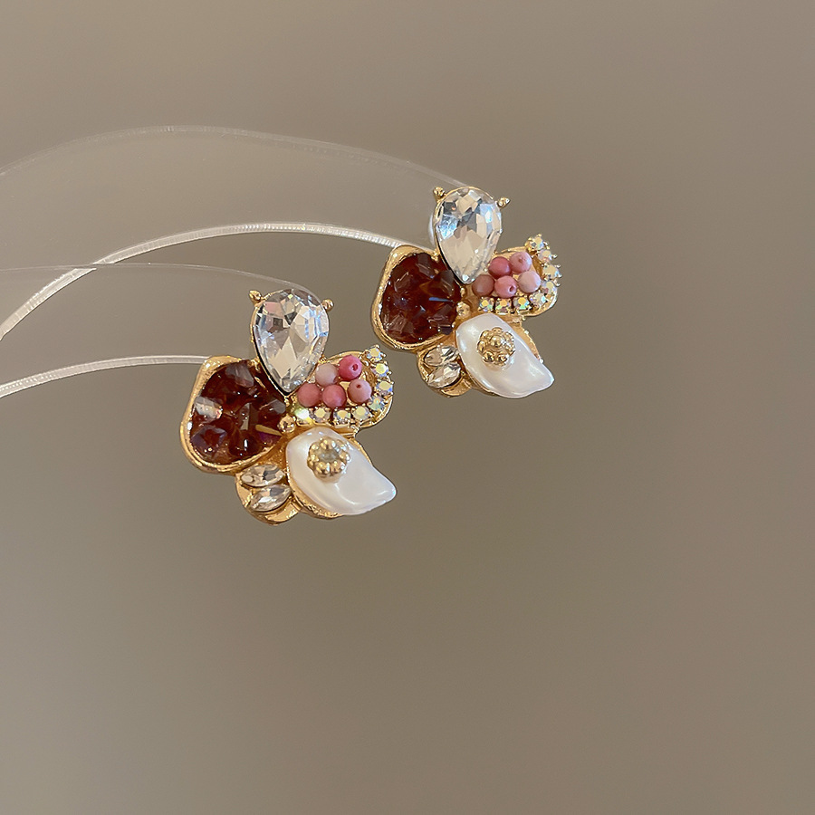 Pendientes de flores de color dopamina Pendientes dulces y frescos de primavera y verano Pendientes pequeños y elegantes de alta gama para mujer