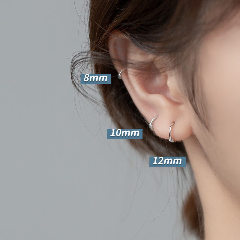 Eloch s925 aretes redondos de plata japoneses y coreanos simple botón de hueso de oreja simple anillo de orejas de pareja amplio aretes G9376