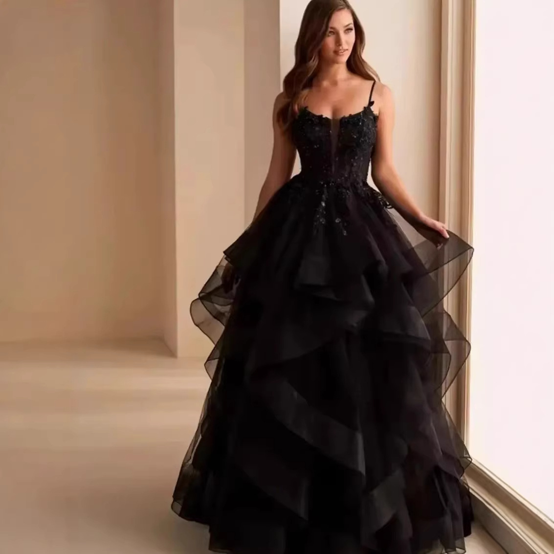 Stage Performance Dress for Students, Ball Gown for Art Exams, Puffy Skirt, Event Performance Dress, Long Evening Gown for Women, Slimming Effect