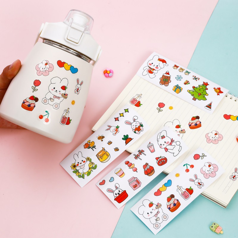 原创卡通贴纸ins风可爱大白兔子笔记本防水手帐贴纸 水杯贴纸批发