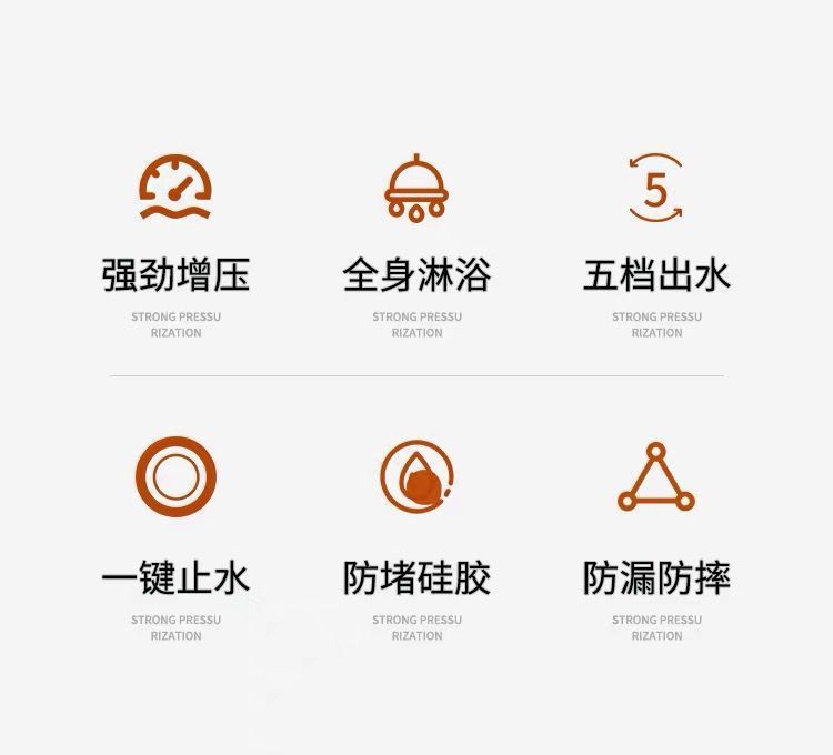 Five-speed pressurized showerhead, bathroom water heater, shower head, super pressurized handheld household set details Picture