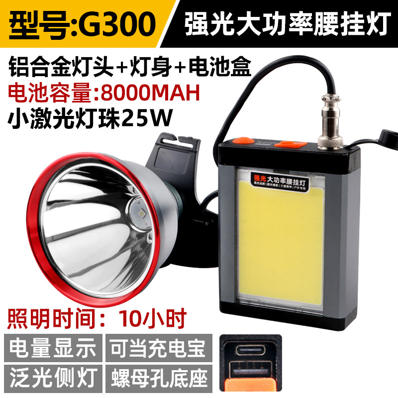 Cañón láser Luz de pesca nocturna Faros de alta potencia Luz fuerte Carga al aire libre Ultra brillante Linterna de largo alcance Lámpara de minero de batería de litio