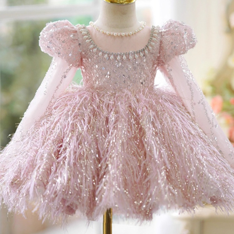 Christmas Girl Princess Dress 2026 New Pink Sequin Long-Sleeve Children's One-Year-Old Dress Baby Girl Dropshipping