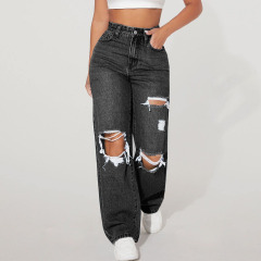 クロスボーダーアメリカンギャルストレートストリートゆるいカジュアルハイウエストジーンズStraight Leg Jeans3673