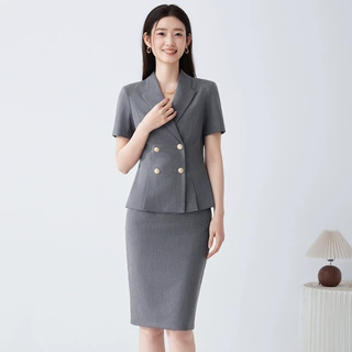 职业装套装女收银导购新款西服套裙工装气质美容师短袖西装工作服