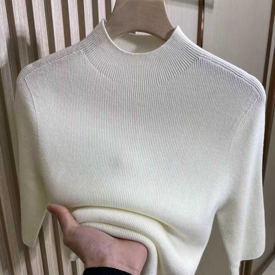 하프 터틀넥 레드 이너 왁스 슬림 핏 슬리밍 여성 서양식 스웨터 한국식 하프 슬리브 봄과 여름 탑