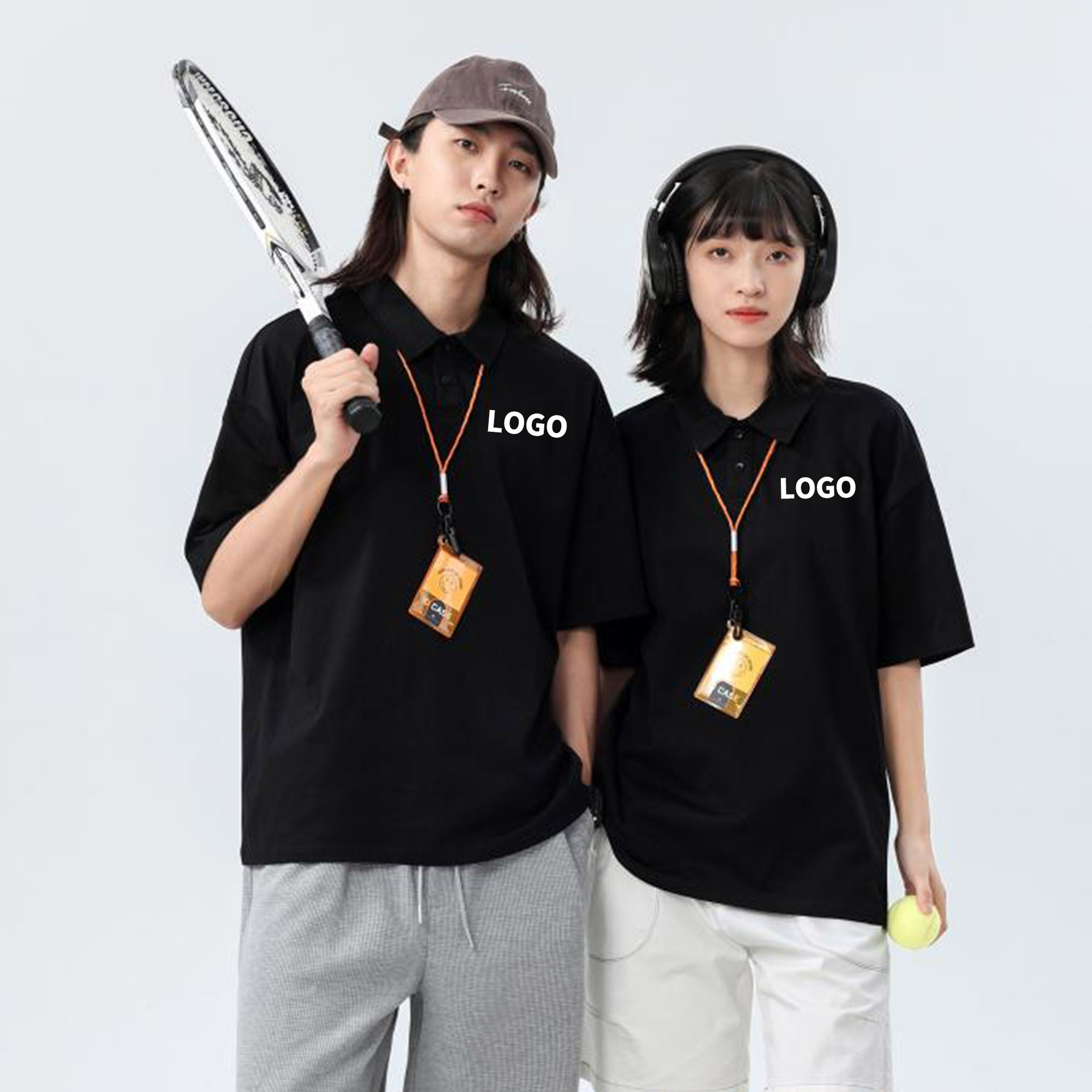 Personalizada 240g primavera y verano marca de moda japonesa ropa de trabajo de algodón polo camiseta de manga corta camiseta de solapa suelta para hombres y mujeres