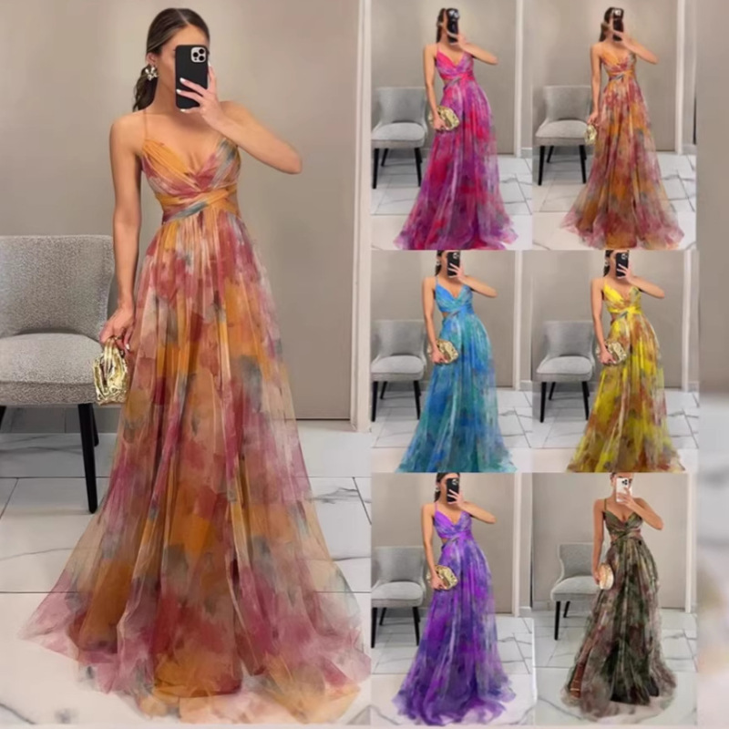 Cross-Border 2026 Summer European and American Amazon Foreign Trade Sexy Tube Top Printed Long Dress Sleeveless Dress Party Women's Clothing Cross-Border 2026 Summer European and American Amazon Foreign Trade Sexy Tube Top Printed Long Dress Sleeveless Dress Party Women's Clothing
