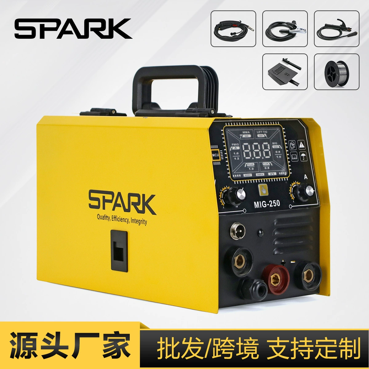 Трансграничный поиск SPARK Газохранная сварка 220/380V Двойное напряжение Многофункциональный сварщик ЖК-дисплей MIG250