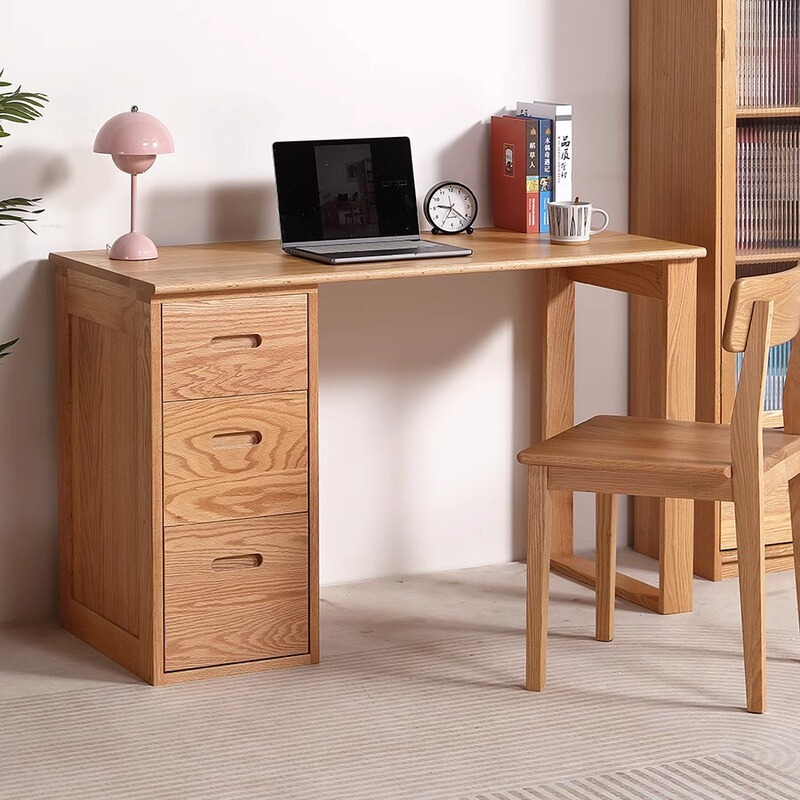 Full Solid Wood Red Oak Desk with Drawer Large Capacity Modern Simple Study Table Writing Computer Desk Cabinet Combination
