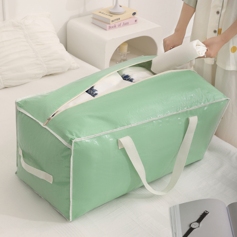 Nueva bolsa de almacenamiento de pe a prueba de humedad, bolsa de almacenamiento a cuadros tejida, bolsa de acabado de ropa de temporada, bolsa de edredón impermeable y a prueba de humedad