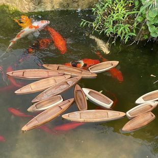 Wooden Boat Fish Pond Water Ornaments Model Decoration Small Toys Wholesale Fishing Boat Awning Boat Wooden Boat Can Float in the Water